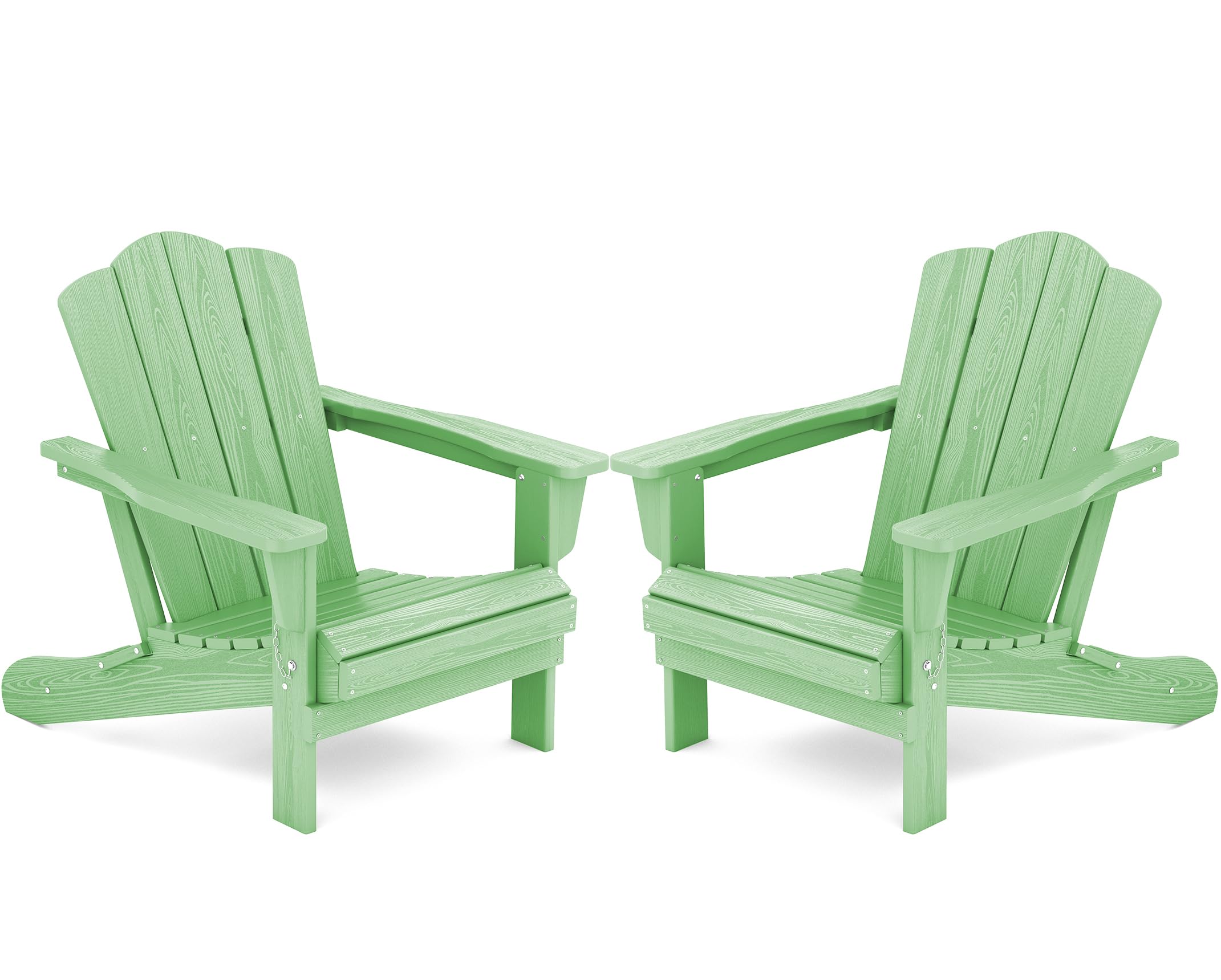 Kingyes Folding Adirondack Chair Set Of 2, Hdpe All-Weather Folding Adirondack Chair, Light Green